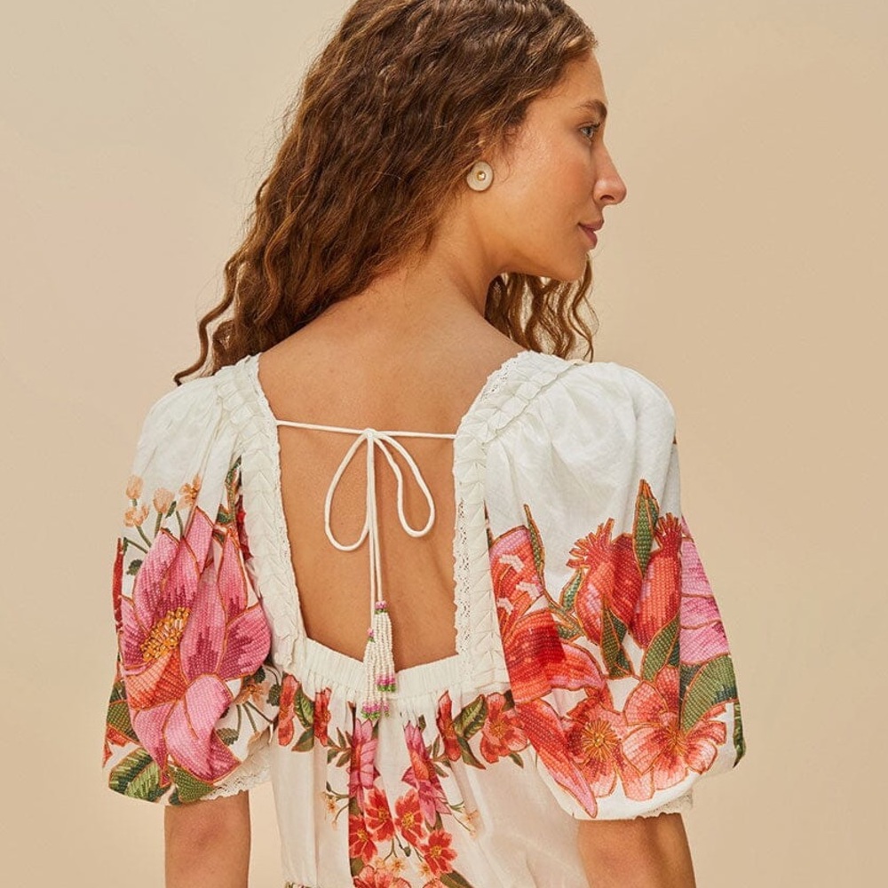 FARM Rio Off-White Square Neck Summer Fruit Blouse Size Large NWT - Picture 14 of 16